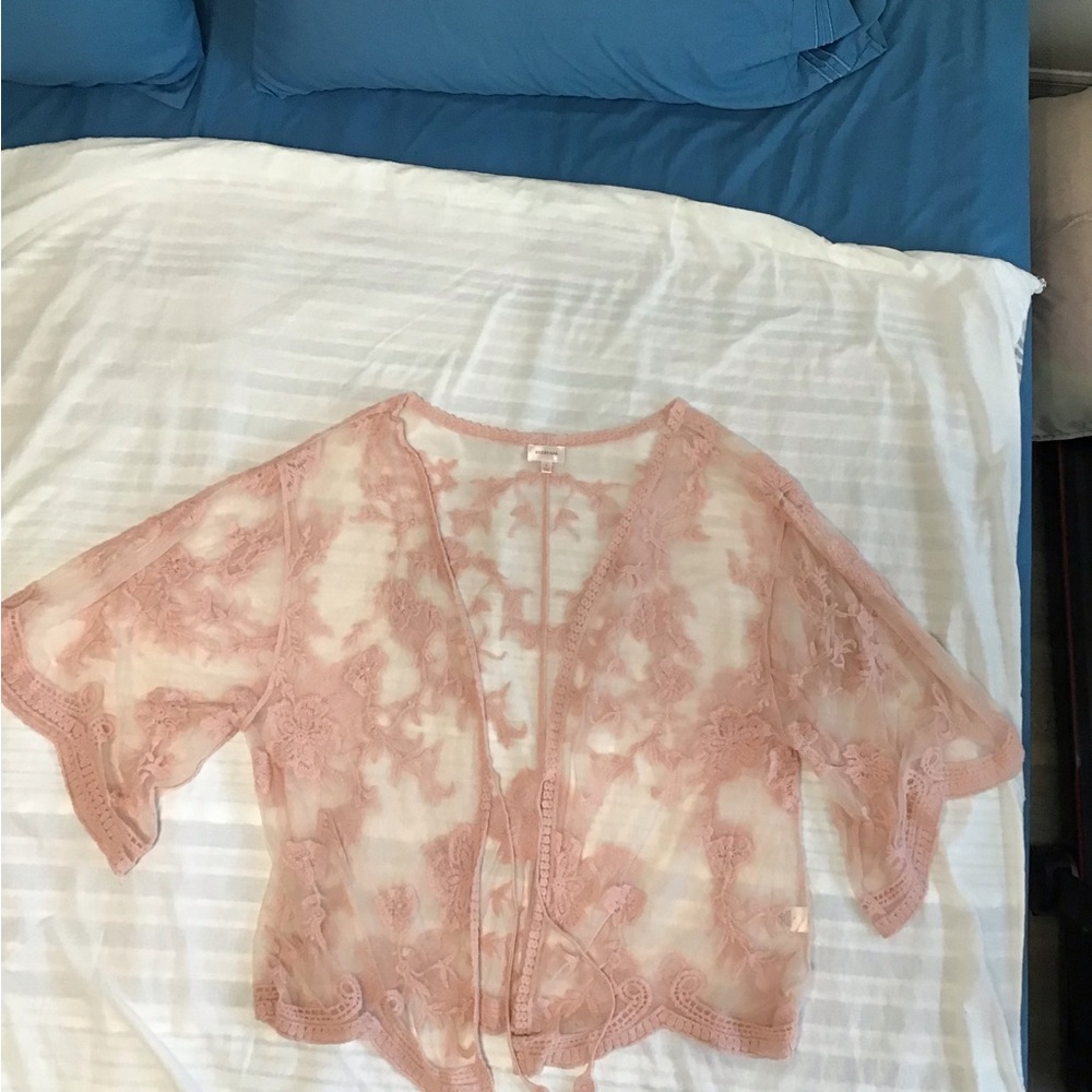 Dizzy Gal Sheer Pink Lace Kimono Cardigan Boho, Coquette